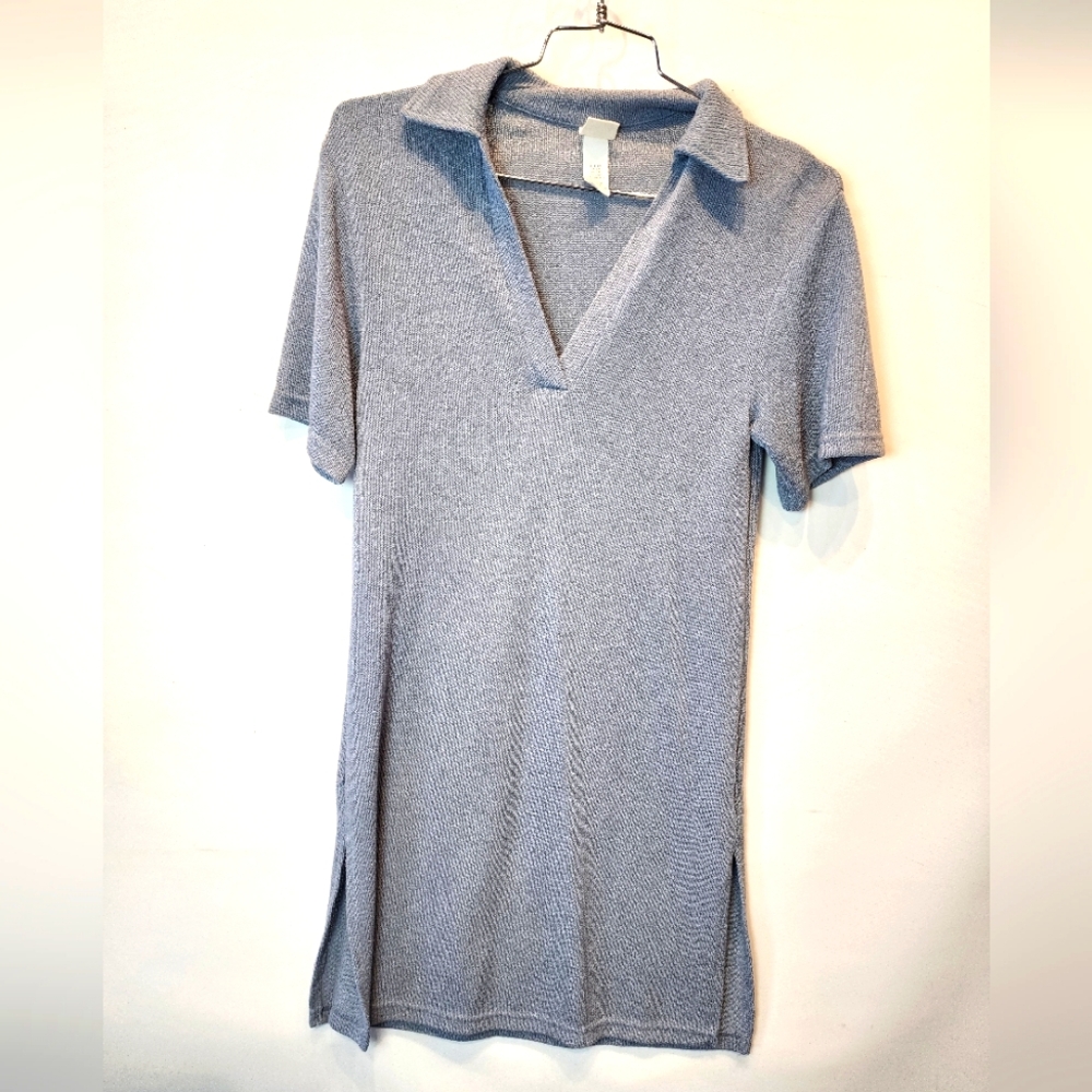 H&M Light Blue Collared Knit Polo Dress Minimalist Stretch Shirt Dress XS